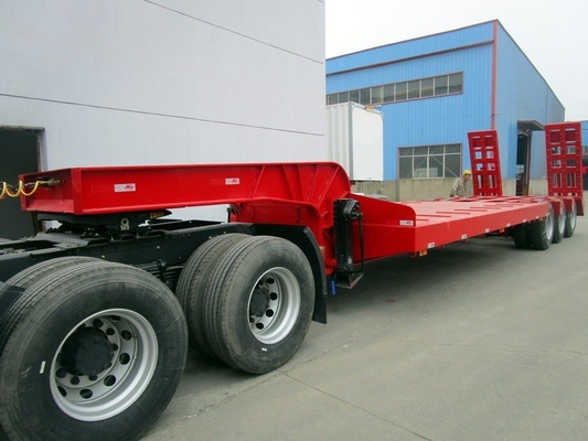 South Africa 3 Axles 60t Low Bed Trailer with Hydraulic and Grade Heavy Duty 80ton