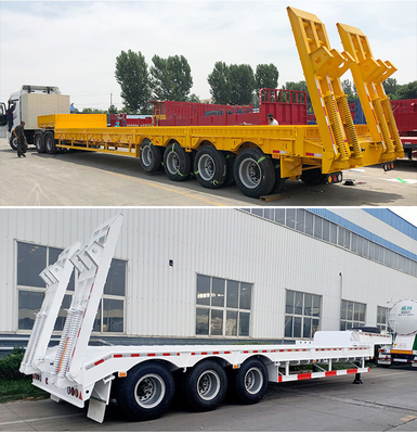Sinotruk HOWO 3axle 60t Semi Lowbed Trailer with Ramp 7000-8000mm Wheel Base Flatbed
