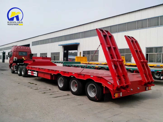 80T Load Capacity Tri-Axles Low Bed Semi Trailer with Ramp Heavy Duty