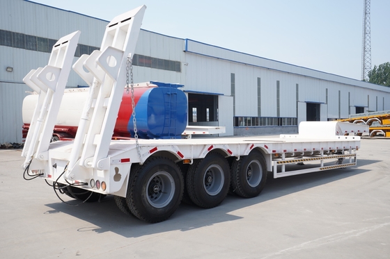 Lowbed Machinery Transport Flatbed Container Trailer 3 Axle 4 Axles Low Bed Lorry