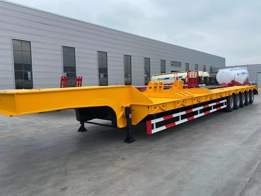 Cross Arm Type Suspension 3 Axles 4 Axles Heavy Load Lowbed Semi Trailer with Ramp