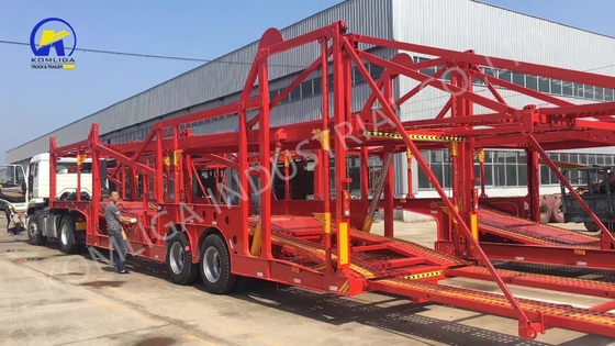 Q345b Carbon Steel Main Beam Double Deck Automatic Transport Trailers for Car Carrying