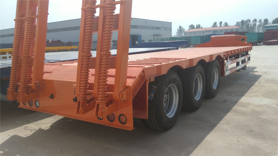 40-100 Tons Payload Flatbed Lowbed Semi Trailer with Ramp Heavy Load Ramp and Used