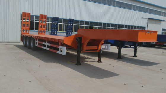 40-100 Tons Payload Flatbed Lowbed Semi Trailer with Ramp Heavy Load Ramp and Used