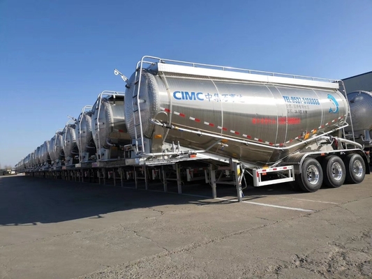 2 Pieces ABS Optional 3 Axles Bulk Cement Tanker Semi Trailer with Spare Tire Carrier